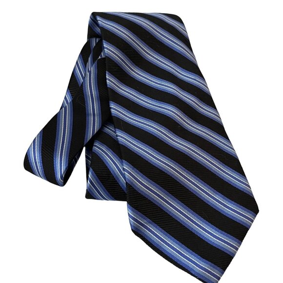 CHAPS Ralph Lauren 100% Silk Striped Blue Men's Necktie - Picture 4 of 6